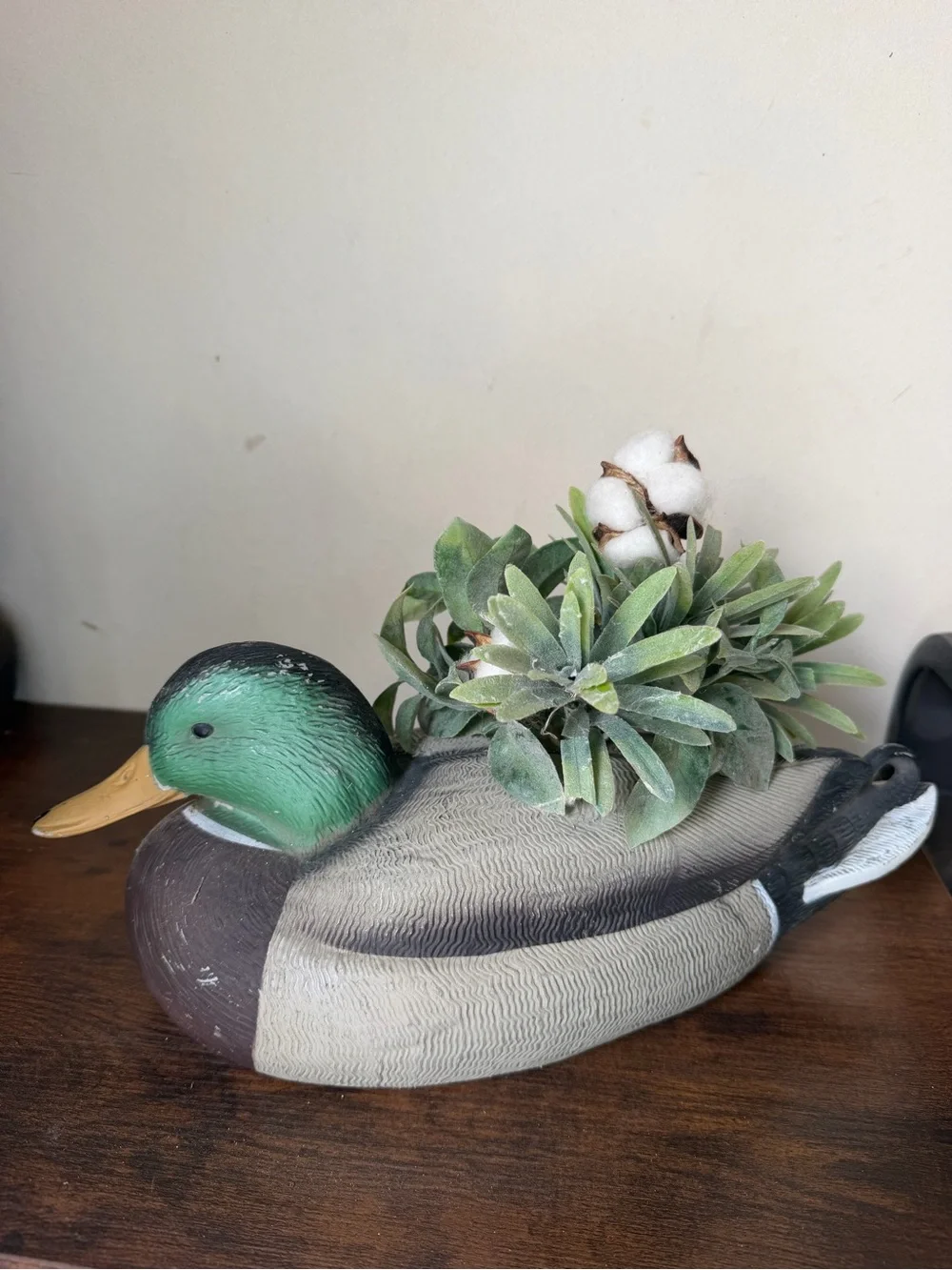 Decorative Duck Planter with Greenery - Neutral and Teal